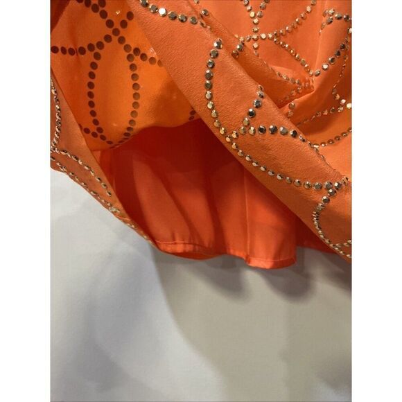 Trina Turk Sally Silk Embellished Mini Dress Size 8 Orange Gold Cocktail - Picture 9 of 12